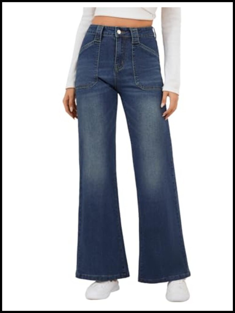 High Rise Wide Leg Stretch Denim Jeans Flare Fit Casual Everyday